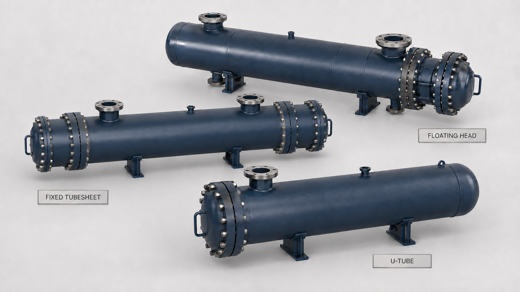 Fixed tubesheet, U-tube and floating head heat exchangers